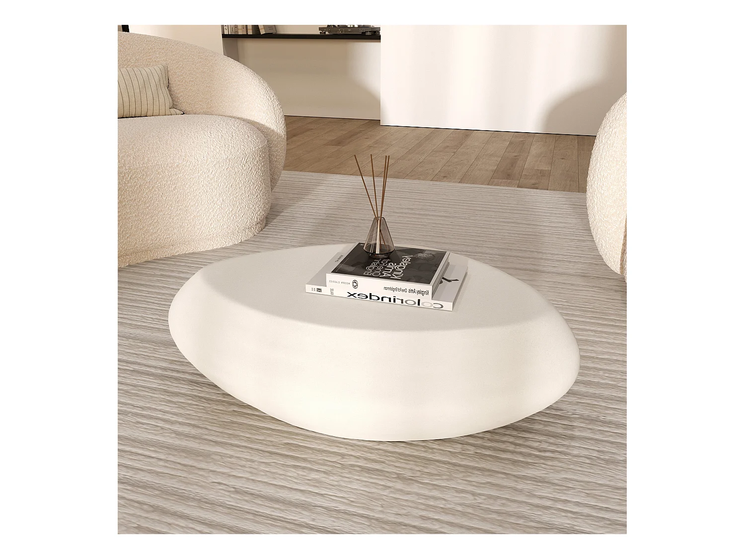 Table basse ovale en béton blanc 105 cm - Maui