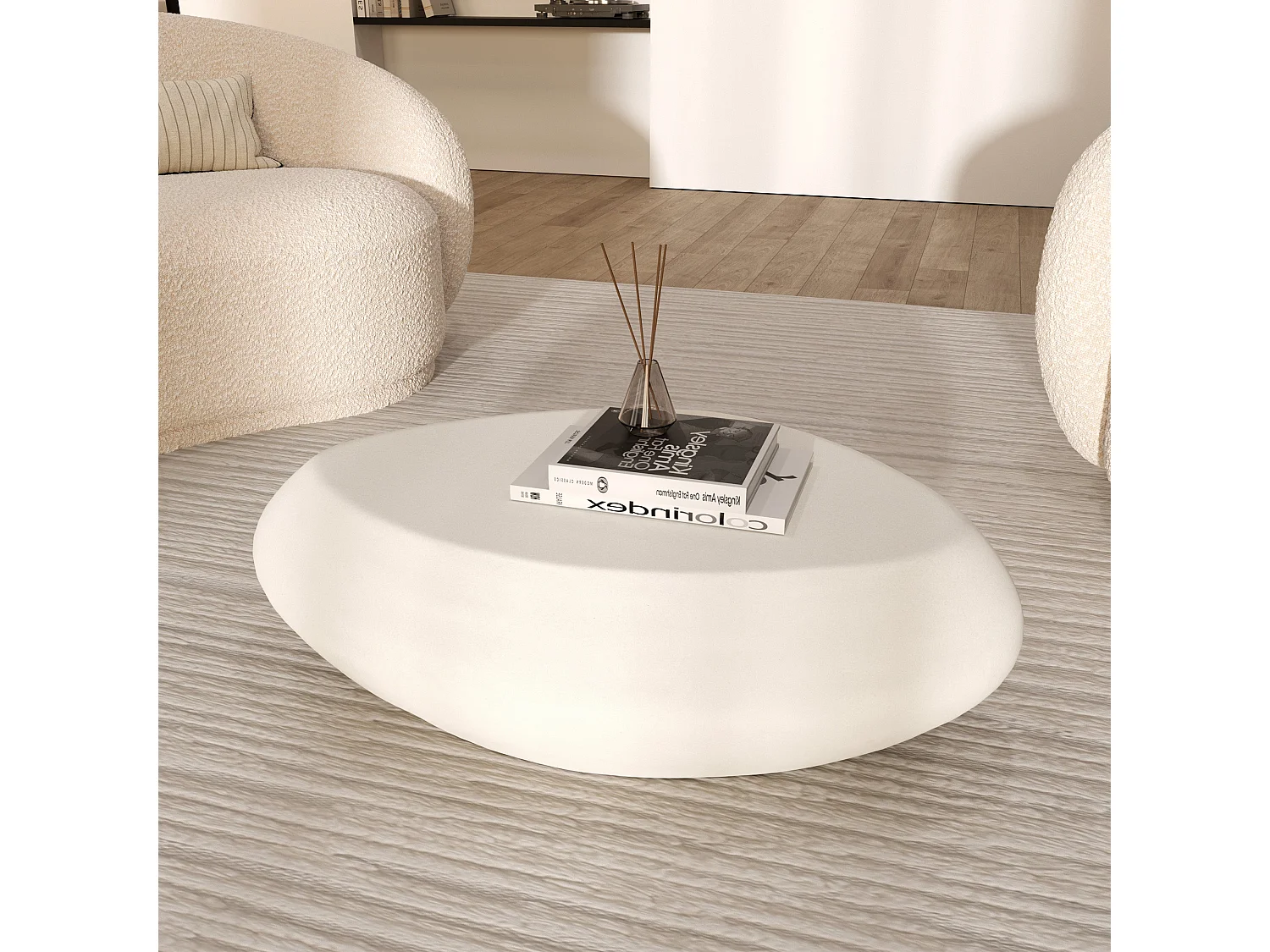 Table basse ovale en béton blanc 105 cm - Maui