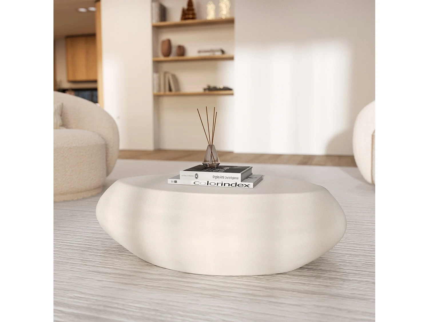 Table basse ovale en béton blanc 105 cm - Maui