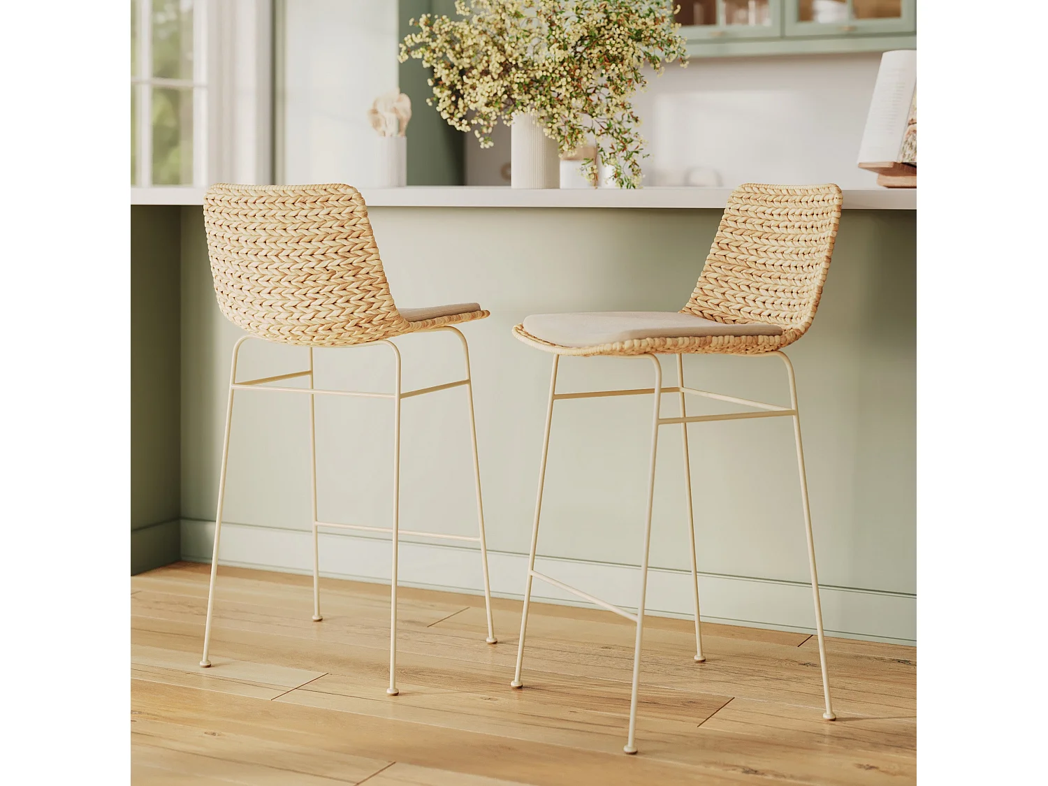 Set de 2 sillas para isla central en material natural 66 cm - Faro