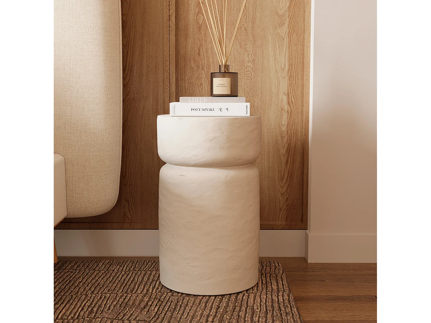 Tavolino rotondo in cemento bianco D30cm - Tahiti