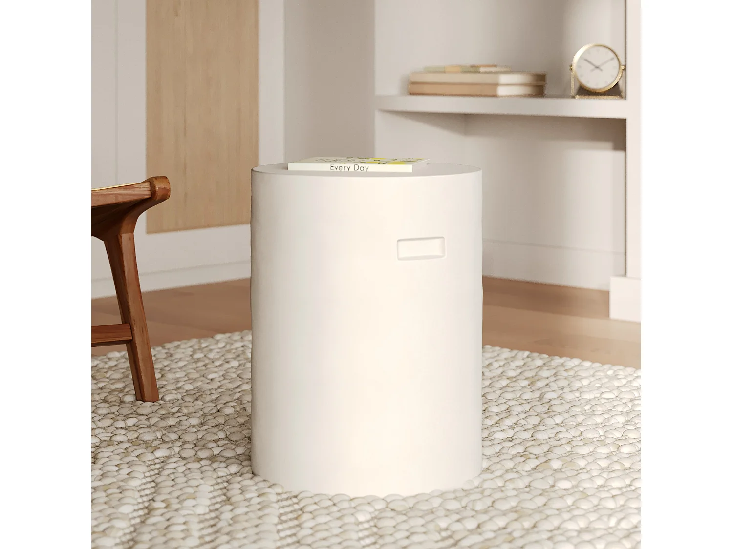 Table d'appoint ronde blanche en fibre d'argile effet béton D35 cm - Santorini