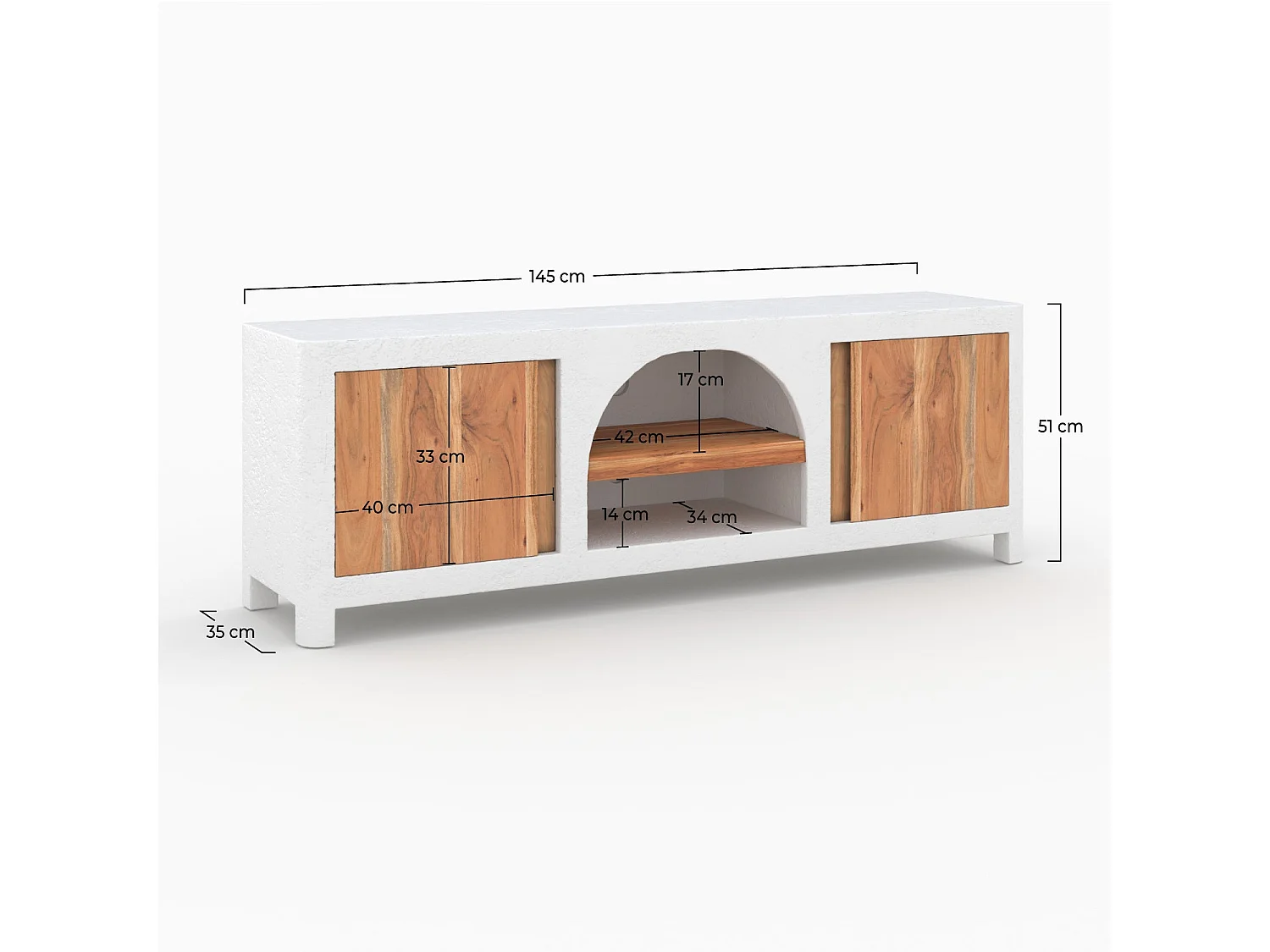 Meuble TV en béton blanc cassé et bois d'acacia 145 cm - Fira