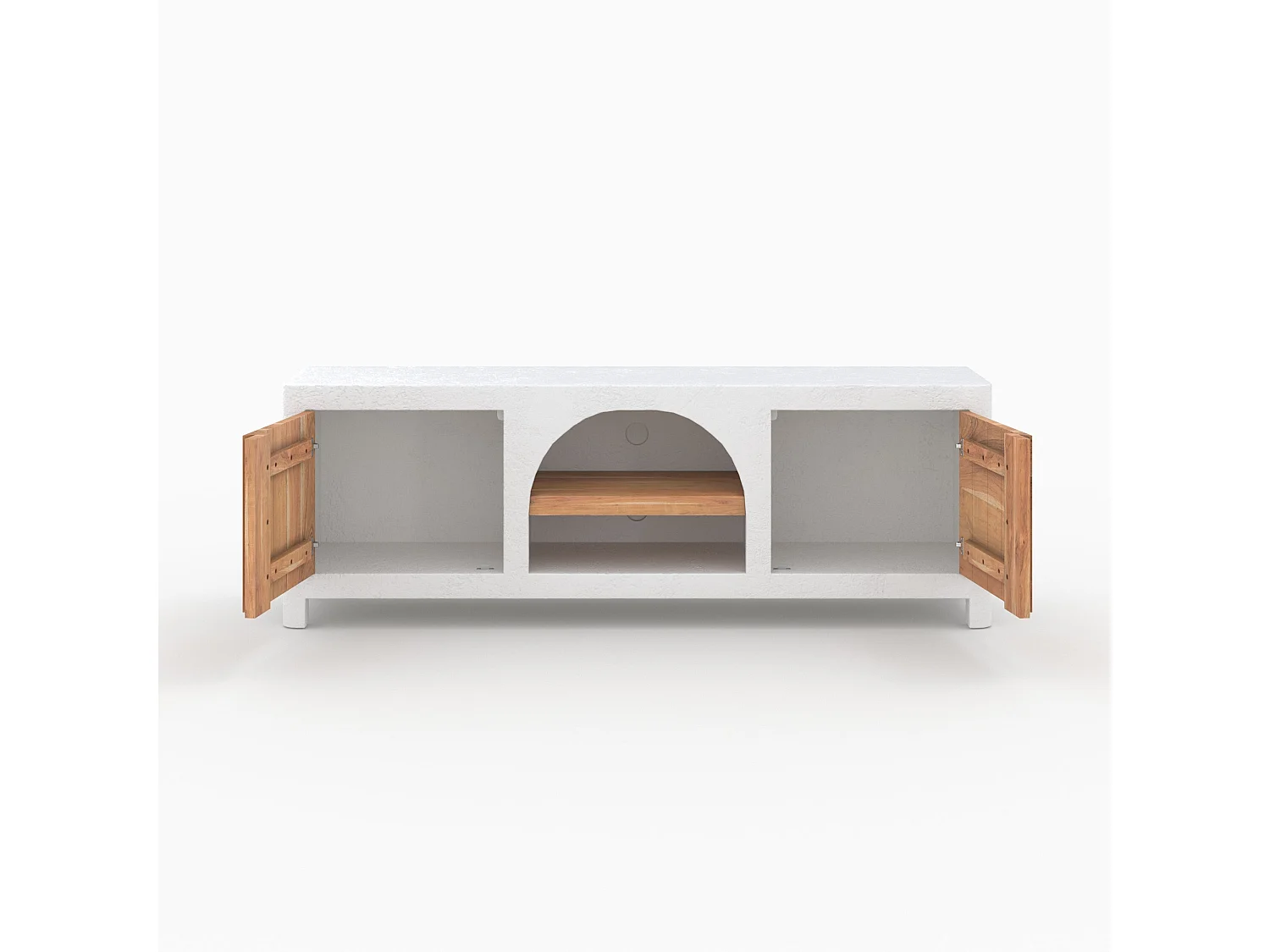 Meuble TV en béton blanc cassé et bois d'acacia 145 cm - Fira