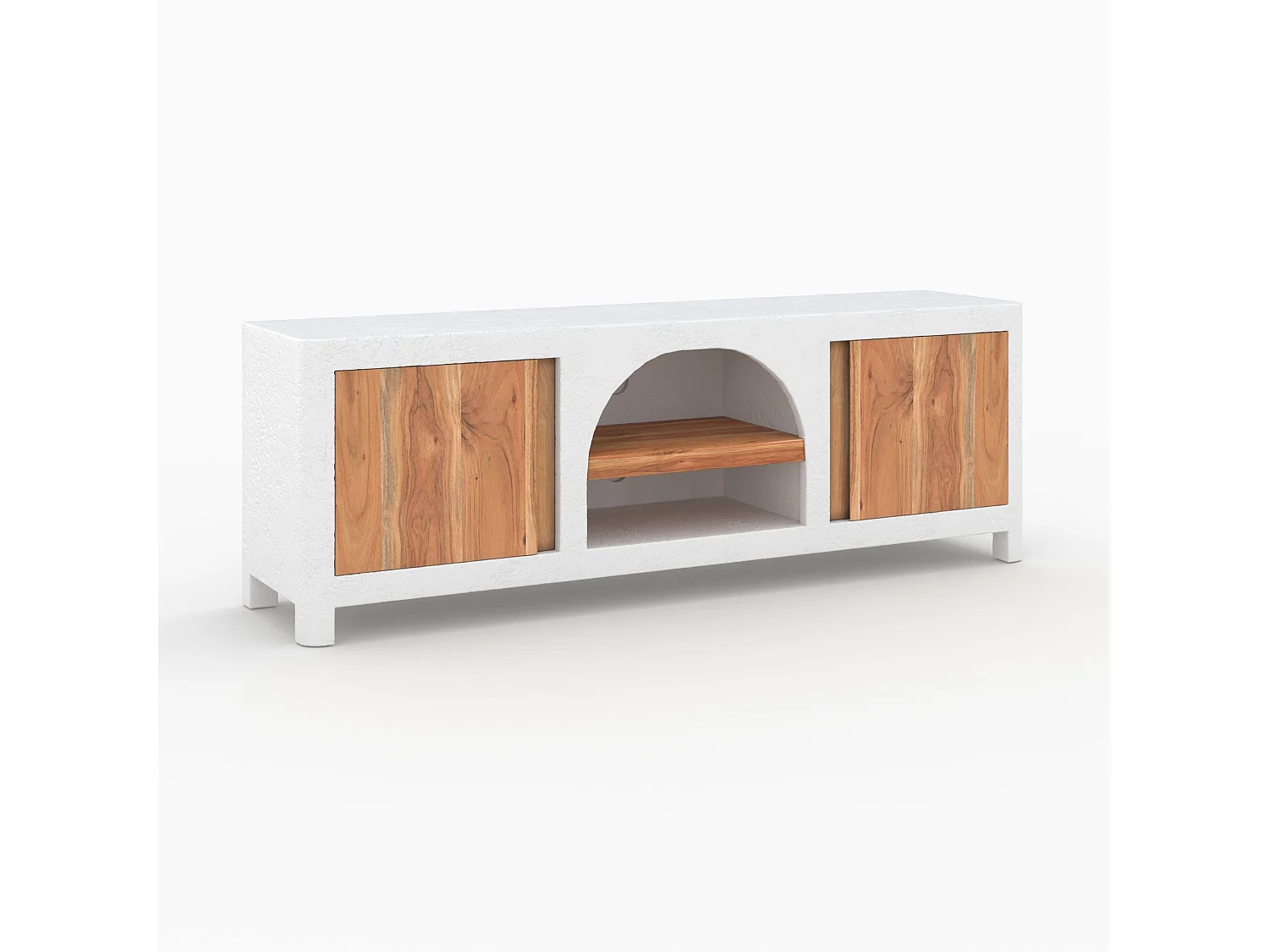 Meuble TV en béton blanc cassé et bois d'acacia 145 cm - Fira