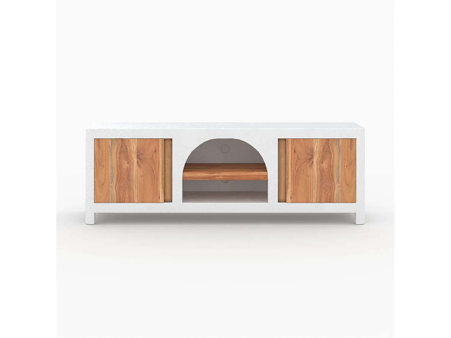 Meuble TV en béton blanc cassé et bois d'acacia 145 cm - Fira