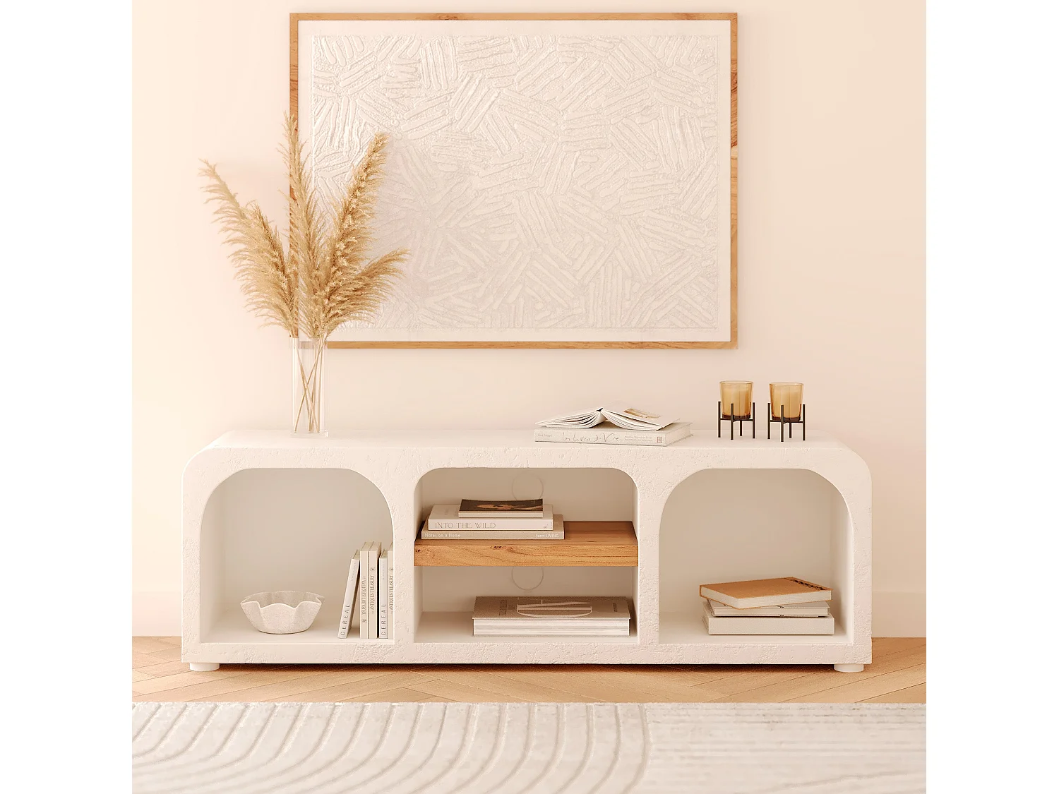 Meuble TV en béton blanc cassé 140 cm - Fira