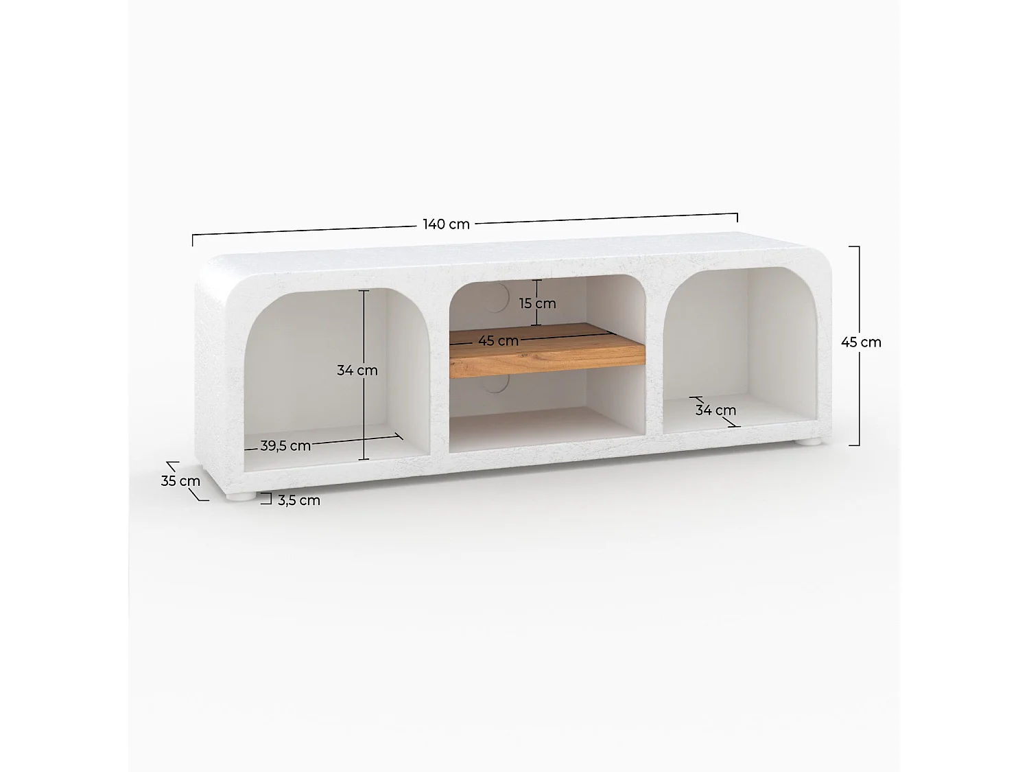 Meuble TV en béton blanc cassé 140 cm - Fira