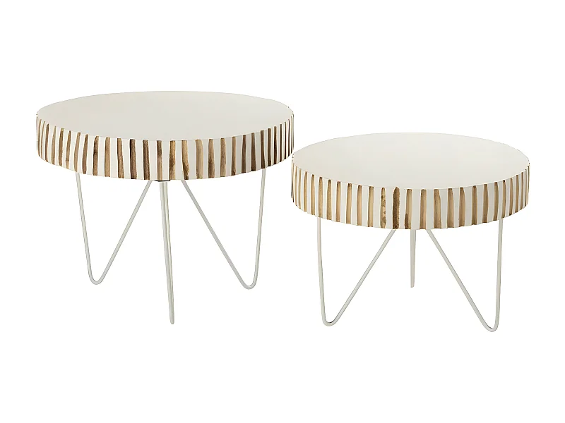 Lot de 2 Tables d'Appoint en Bois "Ying" 48cm Blanc & Naturel