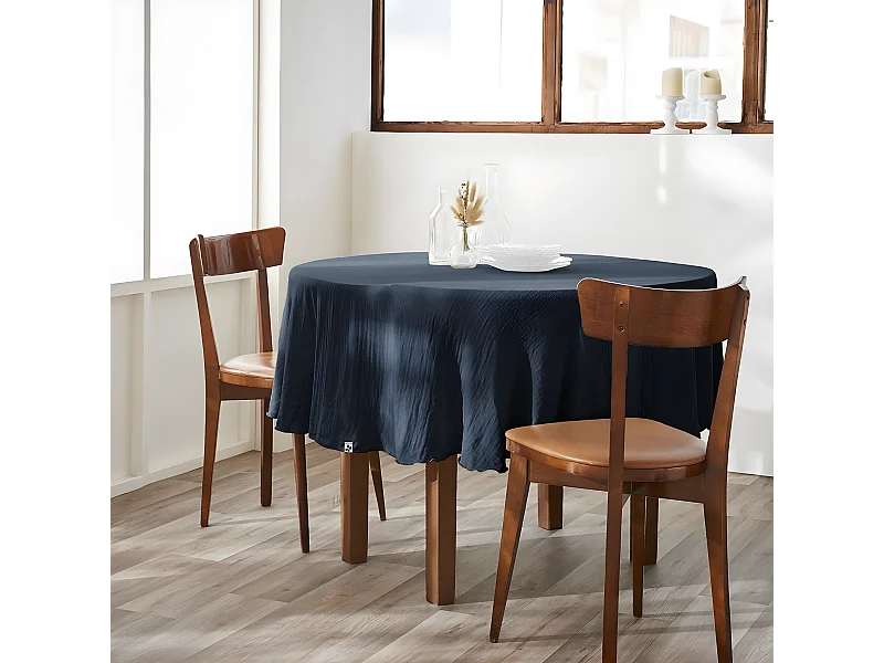 OUREA - Nappe Ronde Ø180cm Gaze de Coton Minuit
