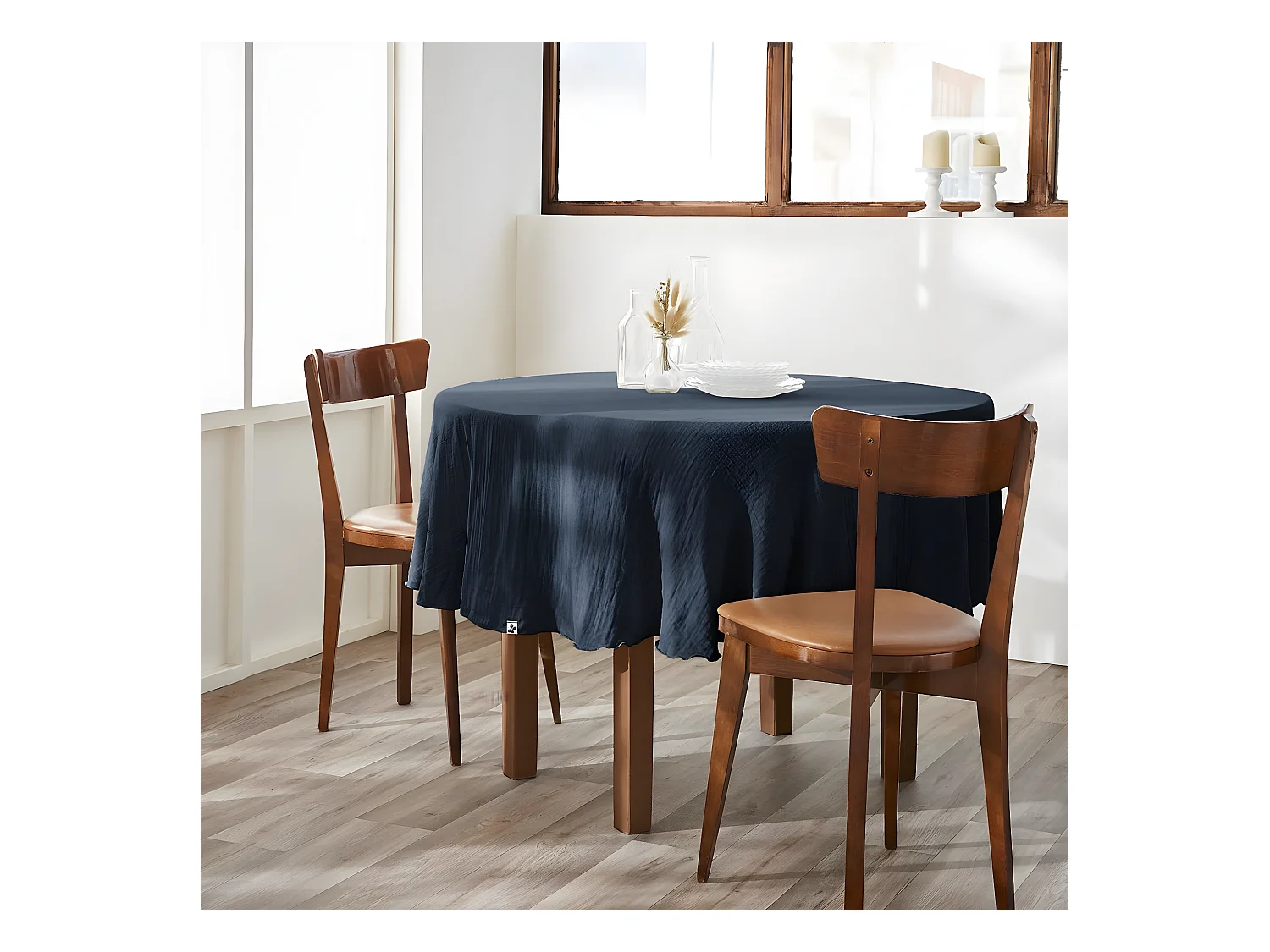 OUREA - Nappe Ronde Ø180cm Gaze de Coton Minuit