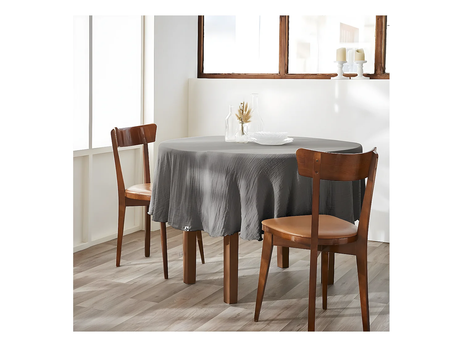 OUREA - Nappe Ronde Ø180cm Gaze de Coton Granit
