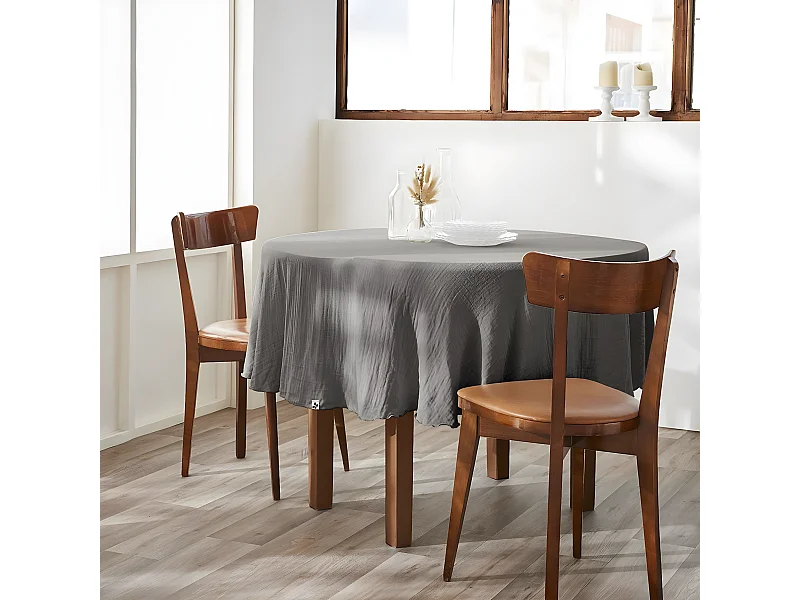 OUREA - Nappe Ronde Ø180cm Gaze de Coton Granit