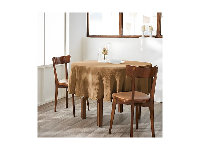 OUREA - Nappe Ronde Ø180cm Gaze de Coton Camel