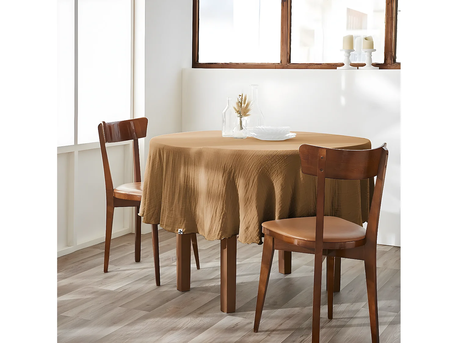 OUREA - Nappe Ronde Ø180cm Gaze de Coton Camel