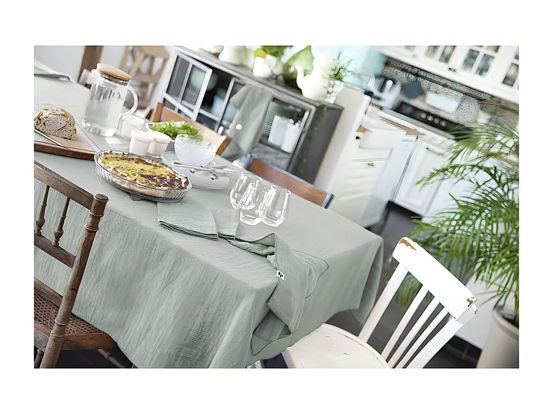 OUREA - Nappe Rectangulaire 150x350cm Gaze de Coton Eucalyptus