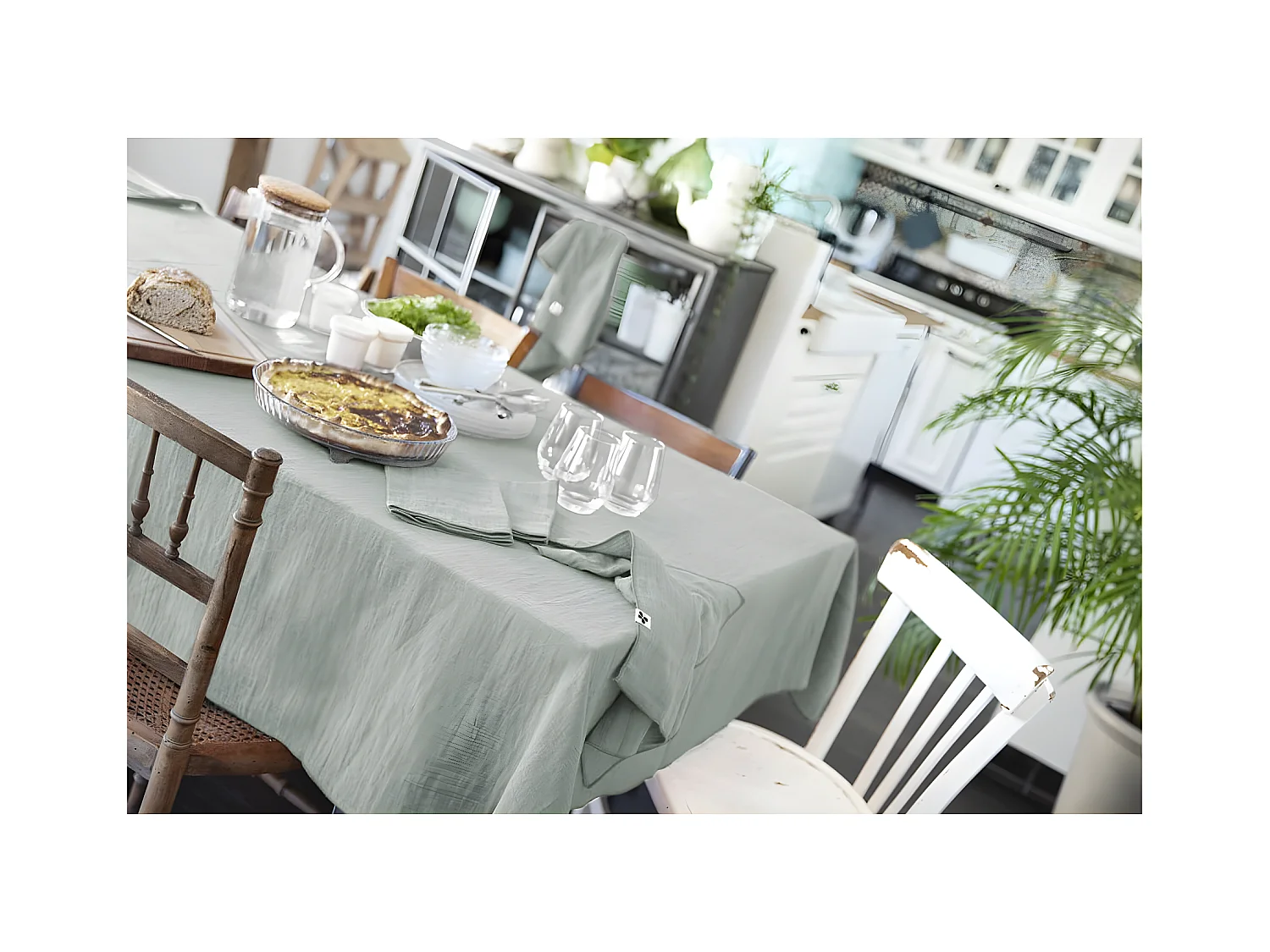 OUREA - Nappe Rectangulaire 150x350cm Gaze de Coton Eucalyptus