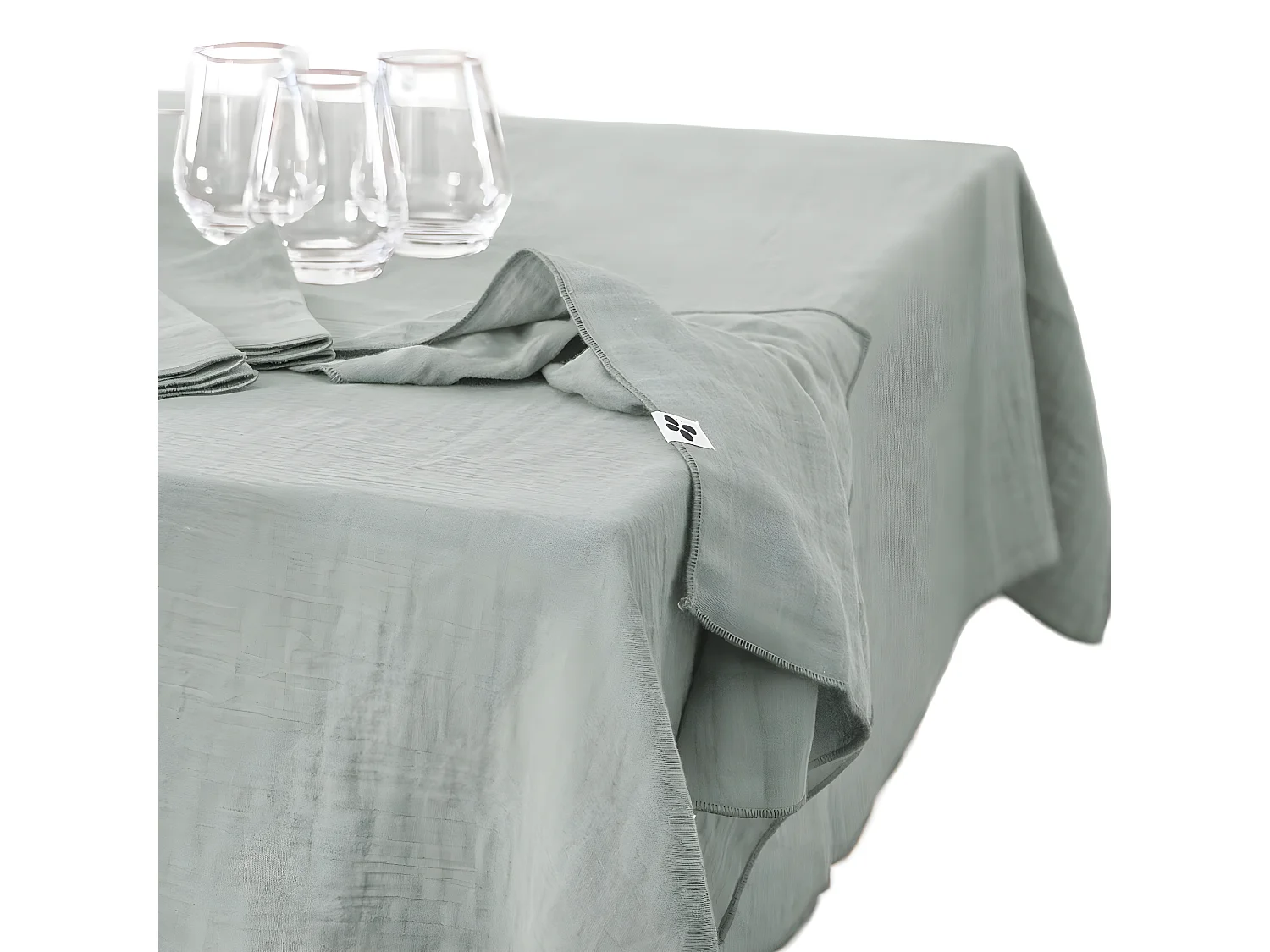 OUREA - Nappe Rectangulaire 150x350cm Gaze de Coton Eucalyptus