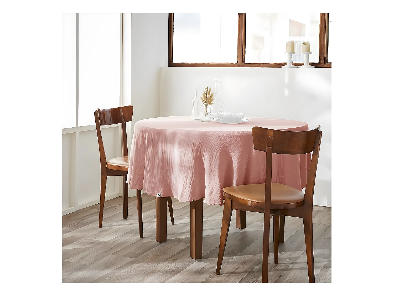 OUREA - Nappe Ronde Ø180cm Gaze de Coton Rose pêche