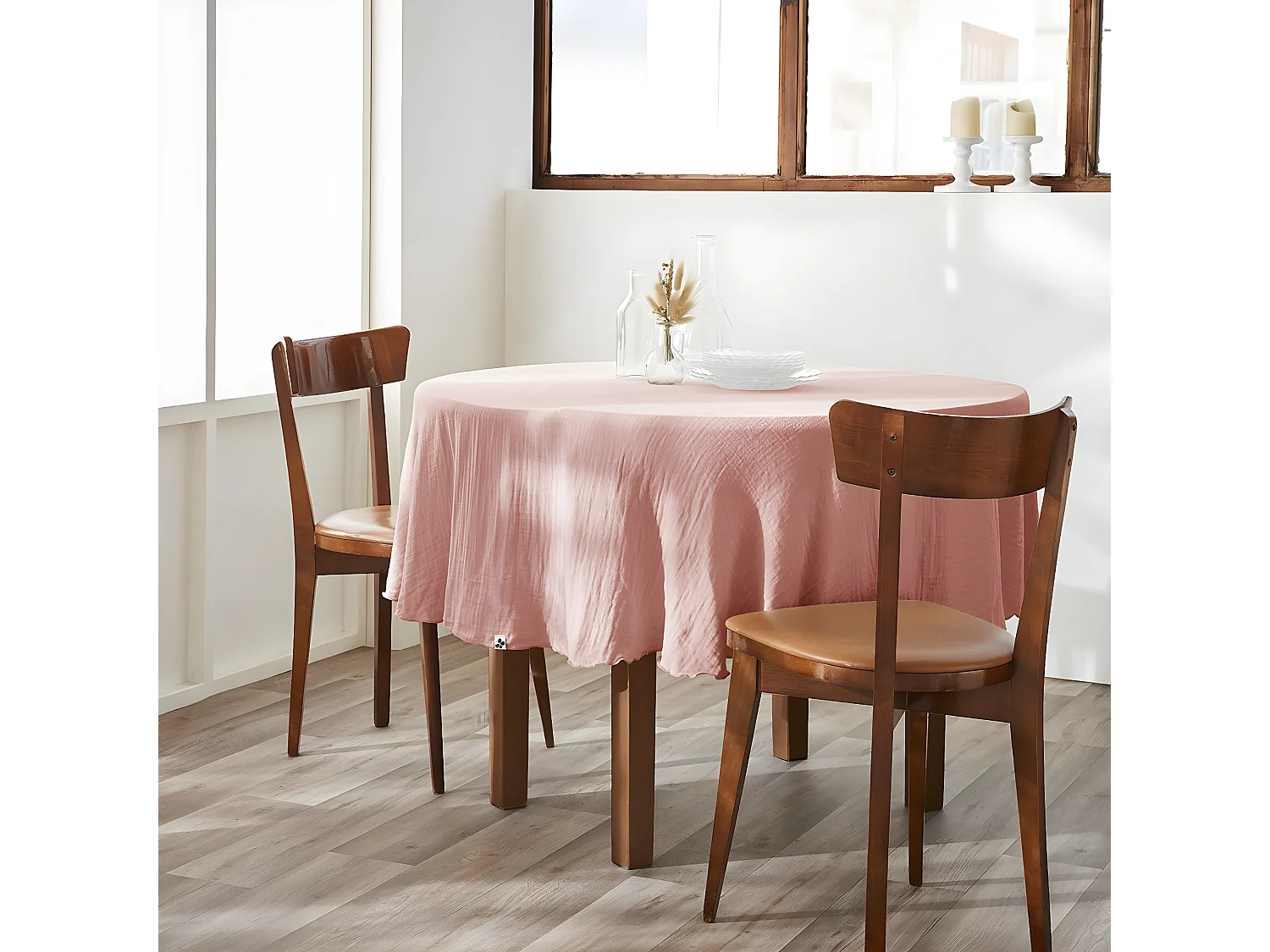 OUREA - Nappe Ronde Ø180cm Gaze de Coton Rose pêche