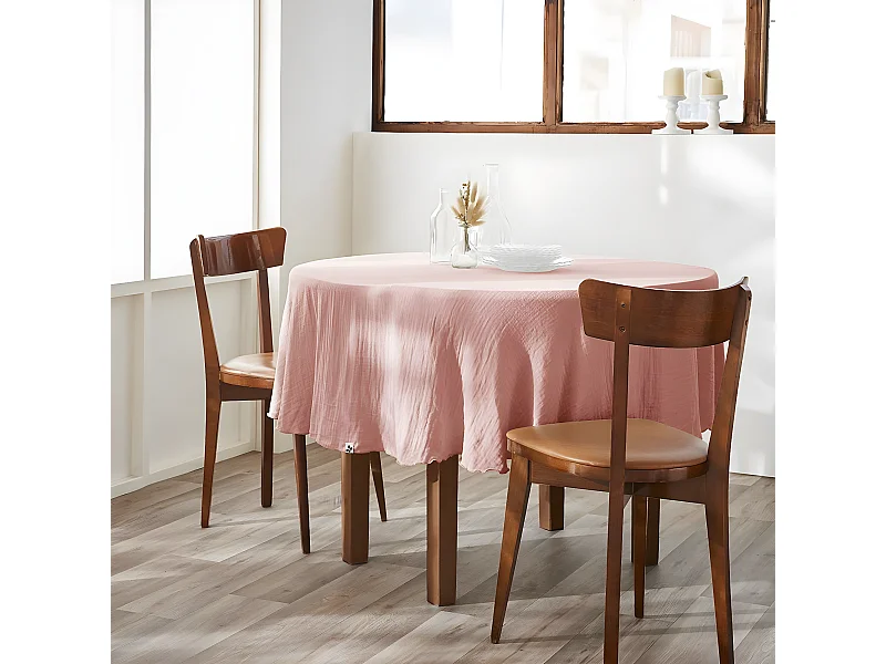 OUREA - Nappe Ronde Ø180cm Gaze de Coton Rose pêche