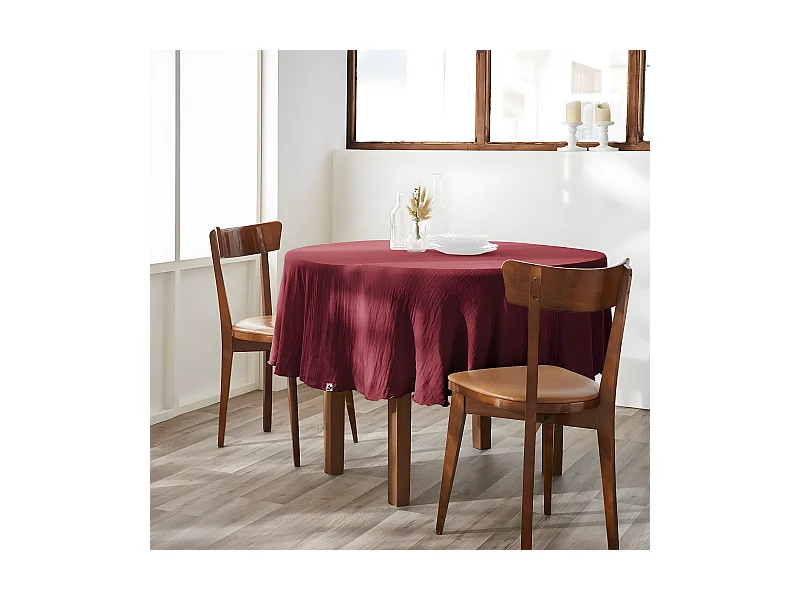 OUREA - Nappe Ronde Ø180cm Gaze de Coton Lin de vin