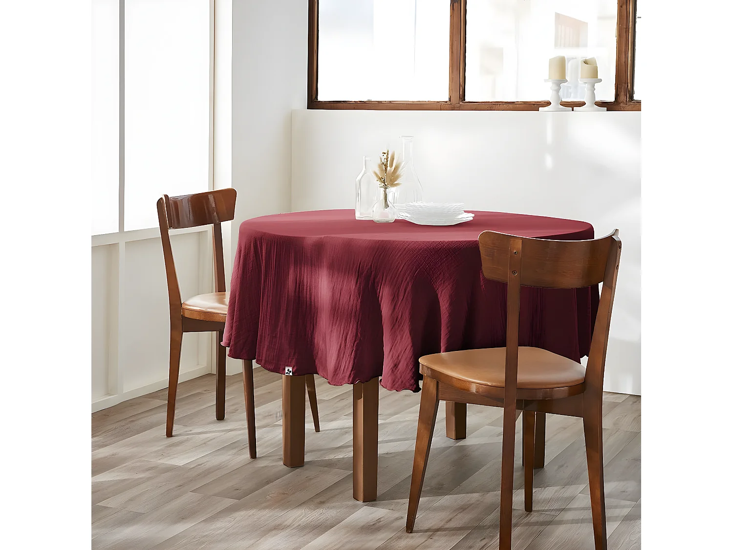 OUREA - Nappe Ronde Ø180cm Gaze de Coton Lin de vin