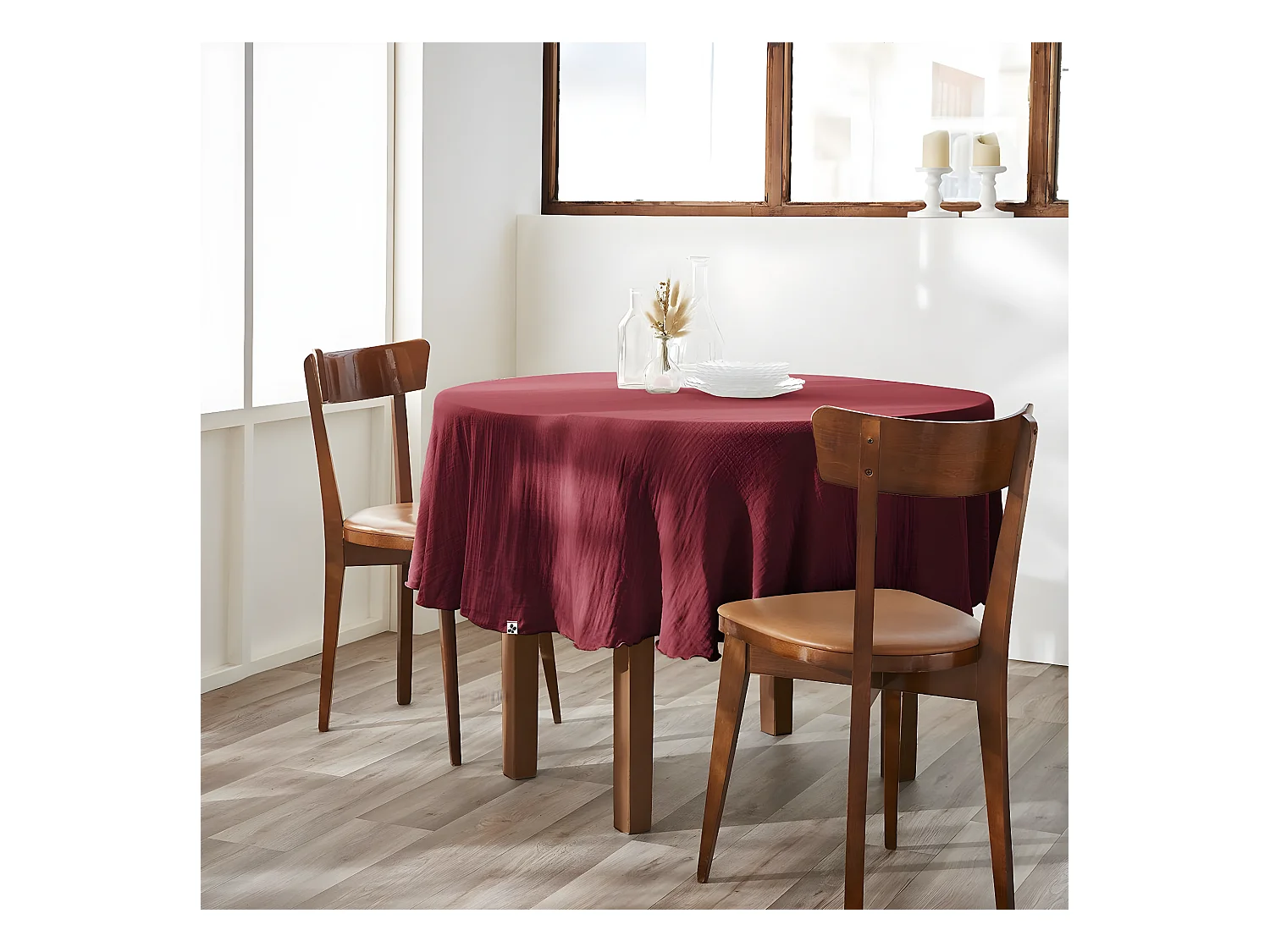 OUREA - Nappe Ronde Ø180cm Gaze de Coton Lin de vin
