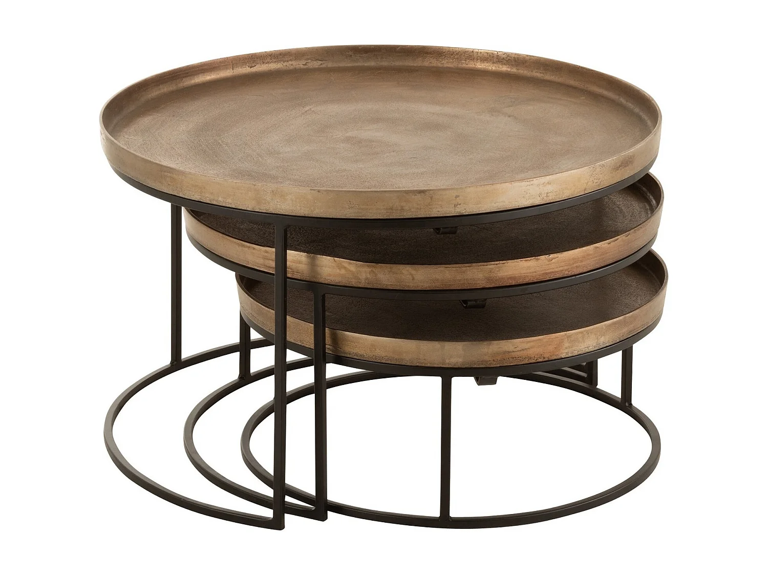 Rolice ronde bijzettafel met roesteffect - Set van 3