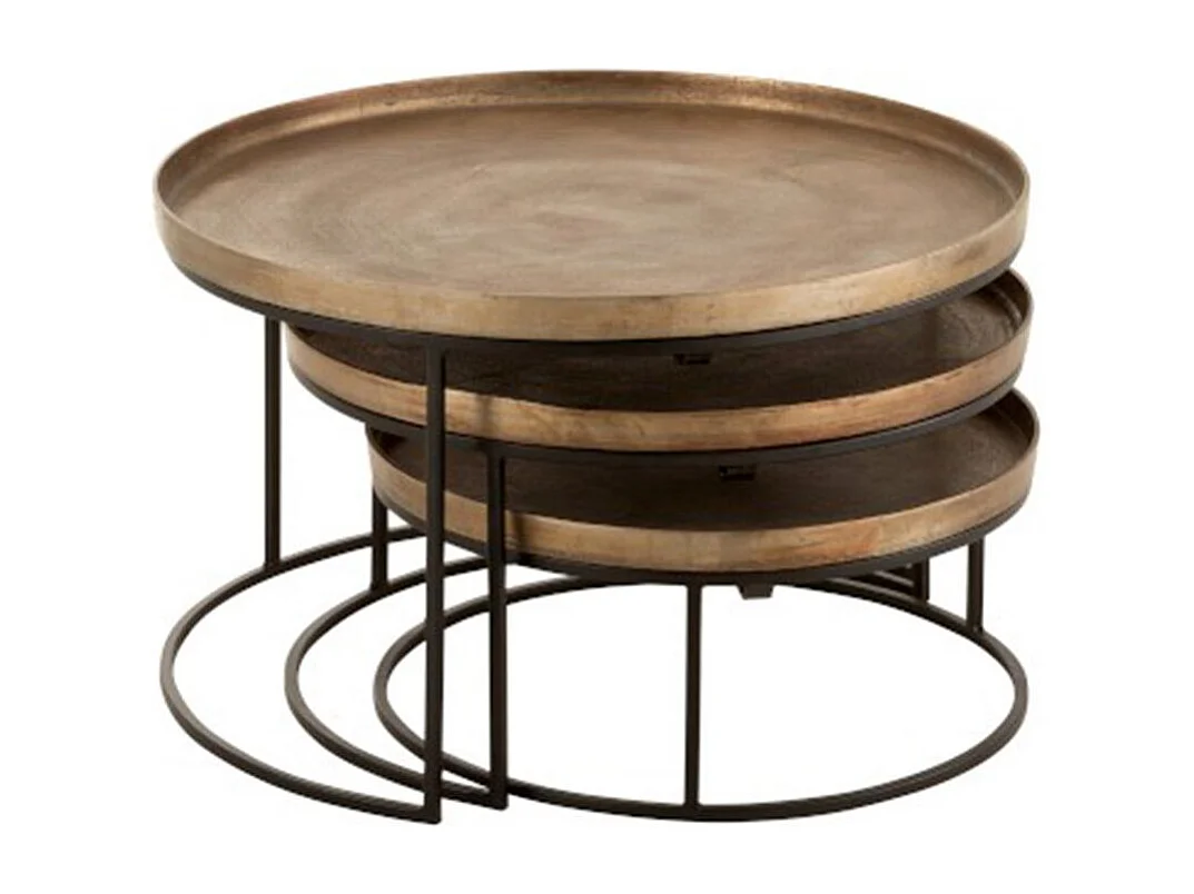 Rolice ronde bijzettafel met roesteffect - Set van 3