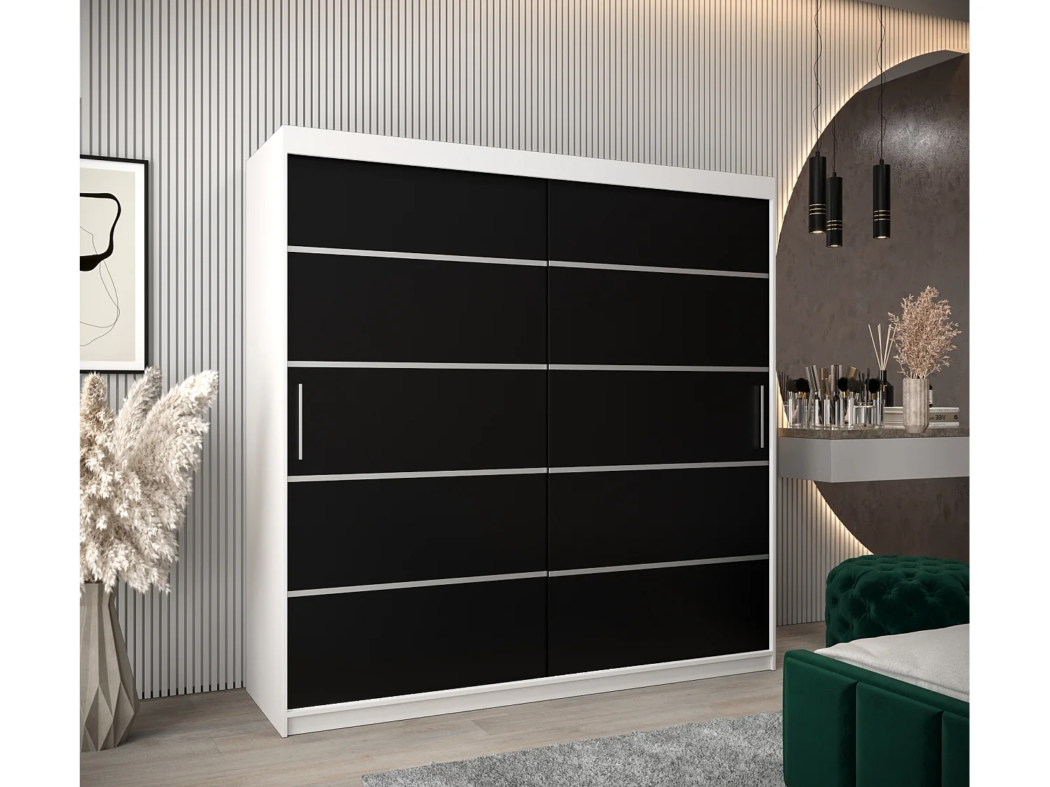 ARMOIRE VERONA 1 À PORTES COULISSANTES 200/200/62 2 Portes (Blanc/Noir)