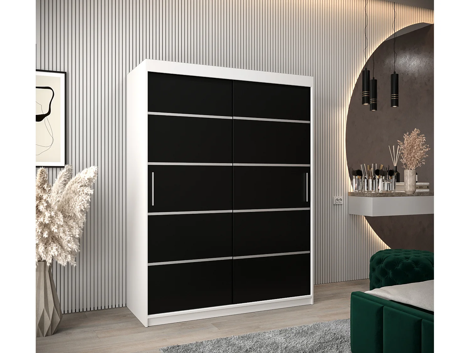 ARMOIRE VERONA 1 À PORTES COULISSANTES 200/150/62 2 Portes (Blanc/Noir)