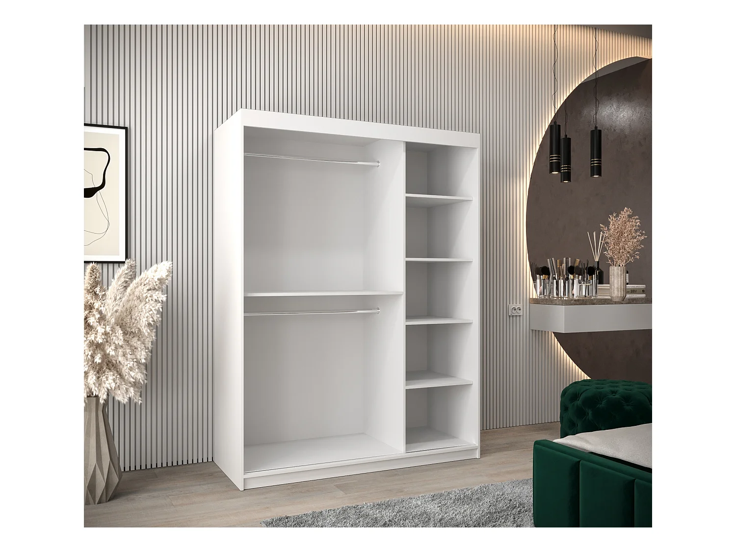 SCHWEBETÜRENSCHRANK VERONA 1 200/150/62 2-türig (Weiß/Schwarz)