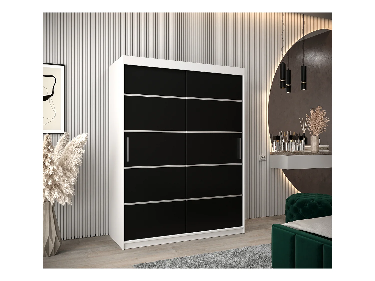 SCHWEBETÜRENSCHRANK VERONA 1 200/150/62 2-türig (Weiß/Schwarz)