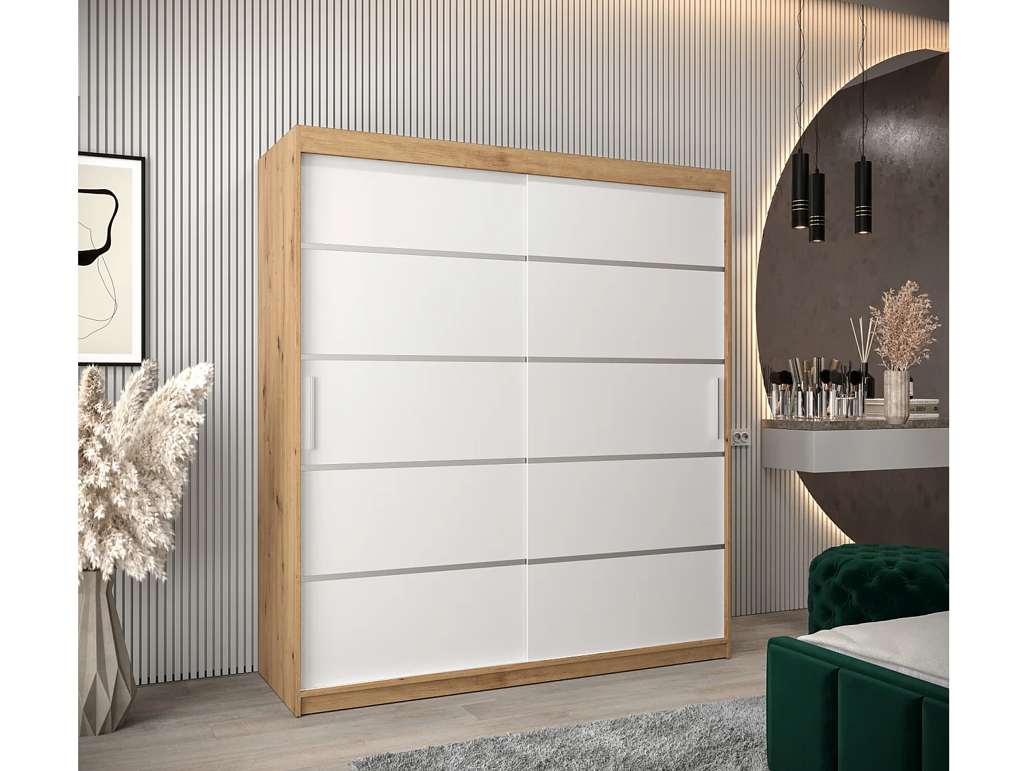ARMOIRE VERONA 1 À PORTES COULISSANTES 200/180/62 2 Portes (Artisan/Blanc)