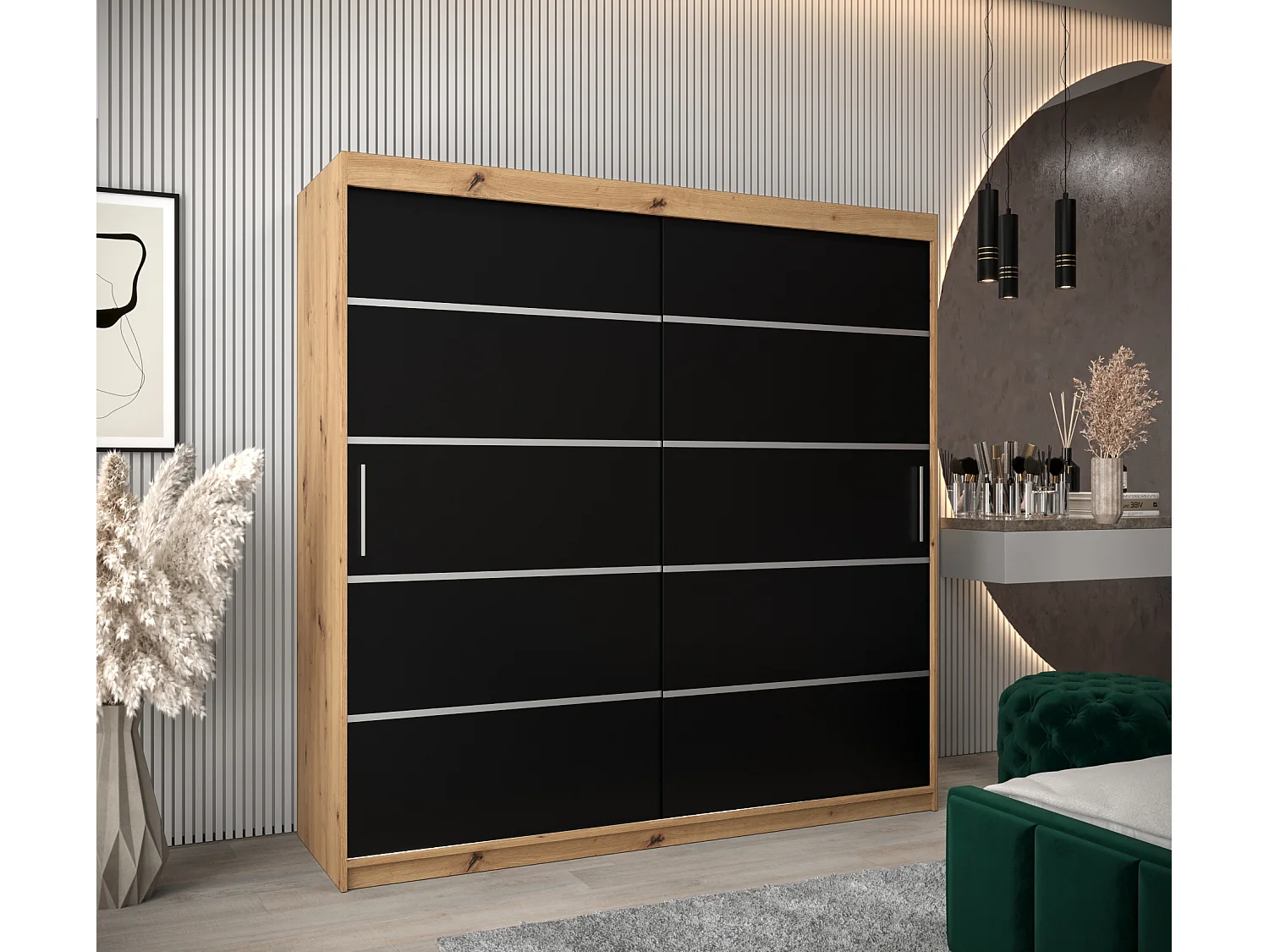 ARMOIRE VERONA 1 À PORTES COULISSANTES 200/200/62 2 Portes (Artisan/Noir)