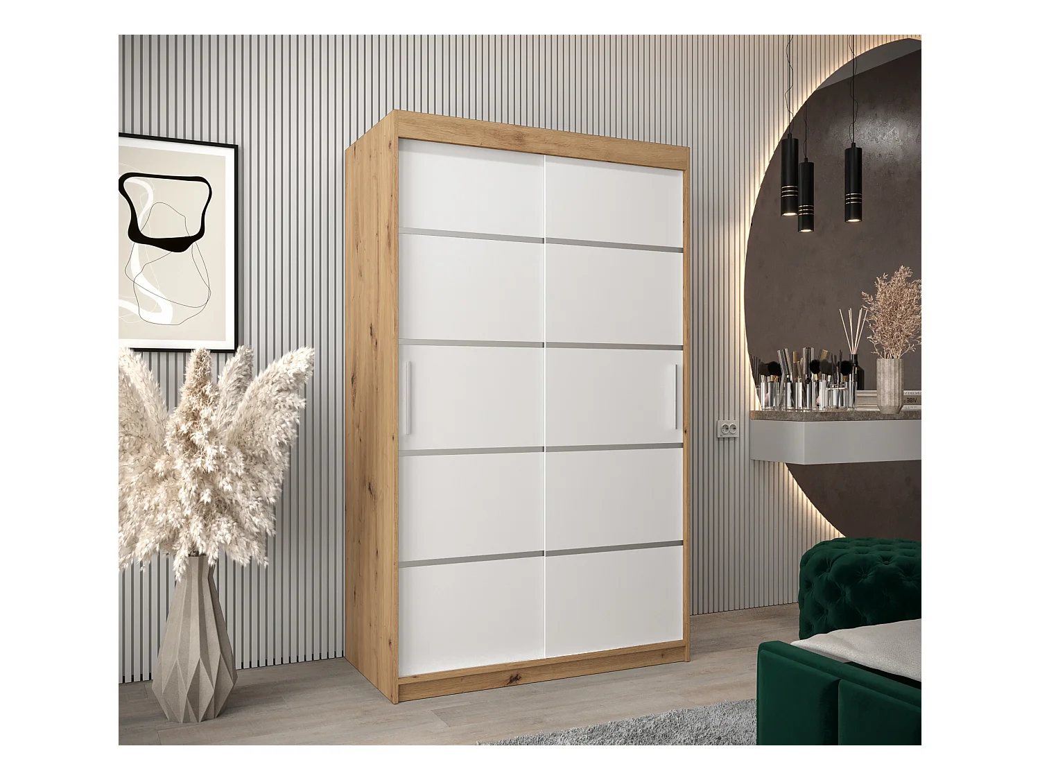 ARMOIRE VERONA 1 À PORTES COULISSANTES 200/120/62 2 Portes (Artisan/Blanc)