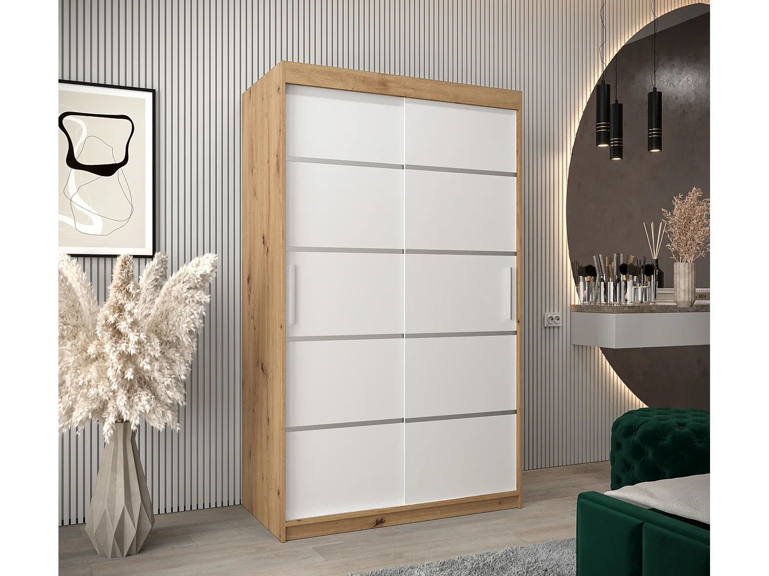 ARMOIRE VERONA 1 À PORTES COULISSANTES 200/120/62 2 Portes (Artisan/Blanc)