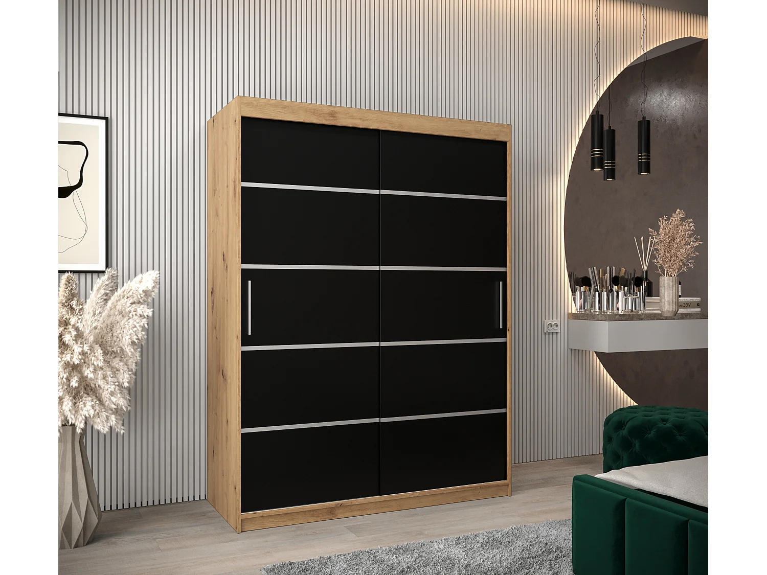 SCHWEBETÜRENSCHRANK VERONA 1 200/150/62 2-türig (Artisan/Schwarz)