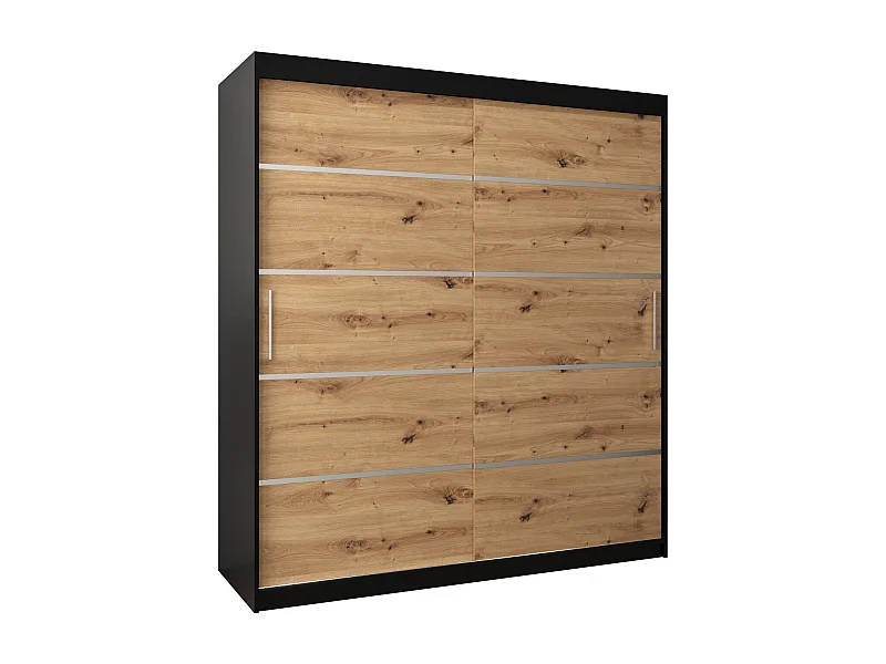 SCHWEBETÜRENSCHRANK VERONA 1 200/180/62 2-türig (Schwarz/Artisan)