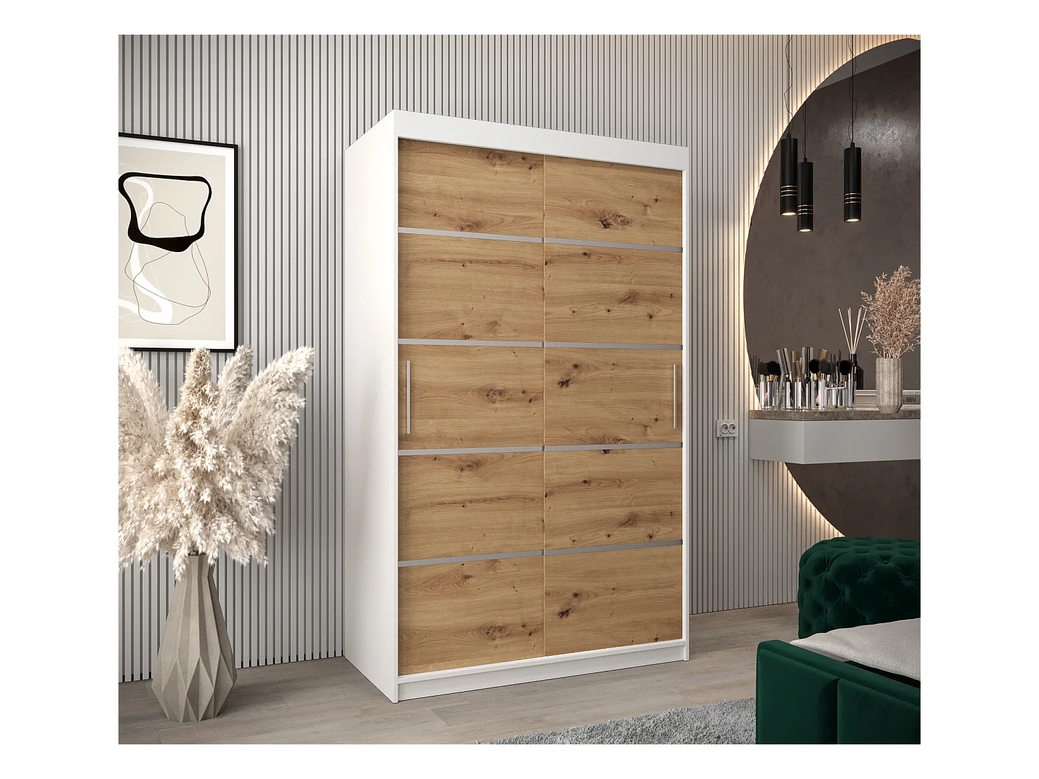 VERONA 1 KLEDINGKAST MET SCHUIFDEUREN 200/120/62 2 deuren (wit/artisan)