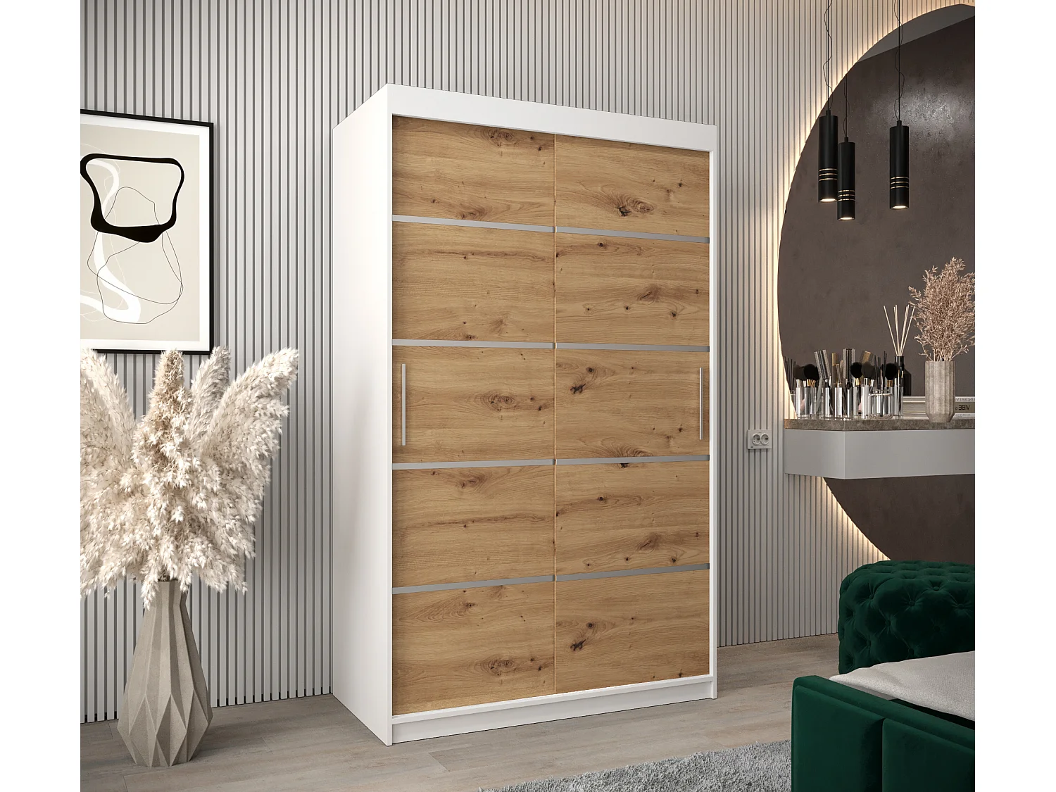 ARMOIRE VERONA 1 À PORTES COULISSANTES 200/120/62 2 Portes (Blanc/Artisan)