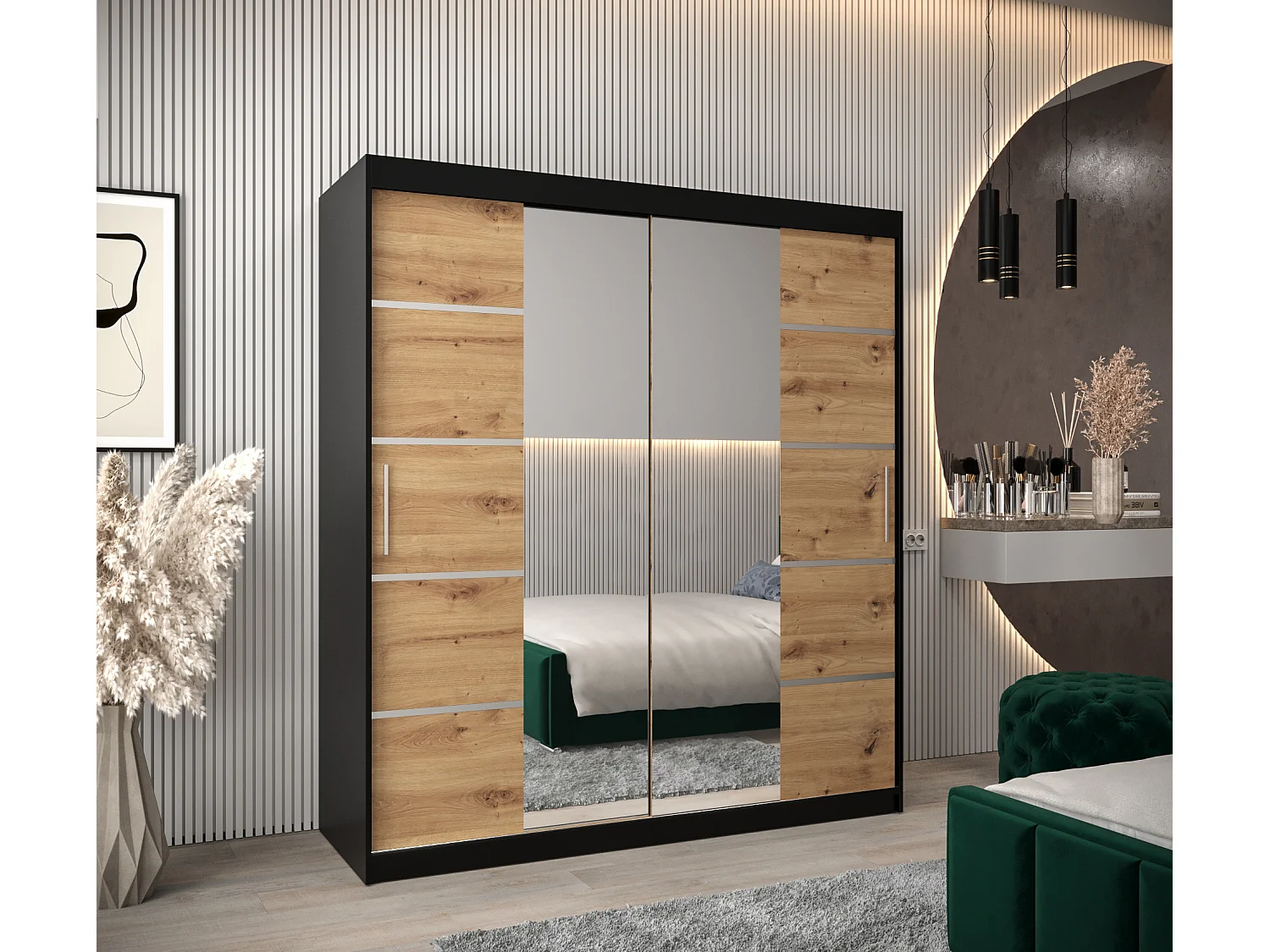 ARMARIO VERONA 4 DE PUERTAS CORREDERAS 200/180/62 2 puertas (negro/artisan)