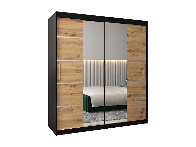 ARMOIRE VERONA 4 À PORTES COULISSANTES 200/180/62 2 Portes (Noir/Artisan)