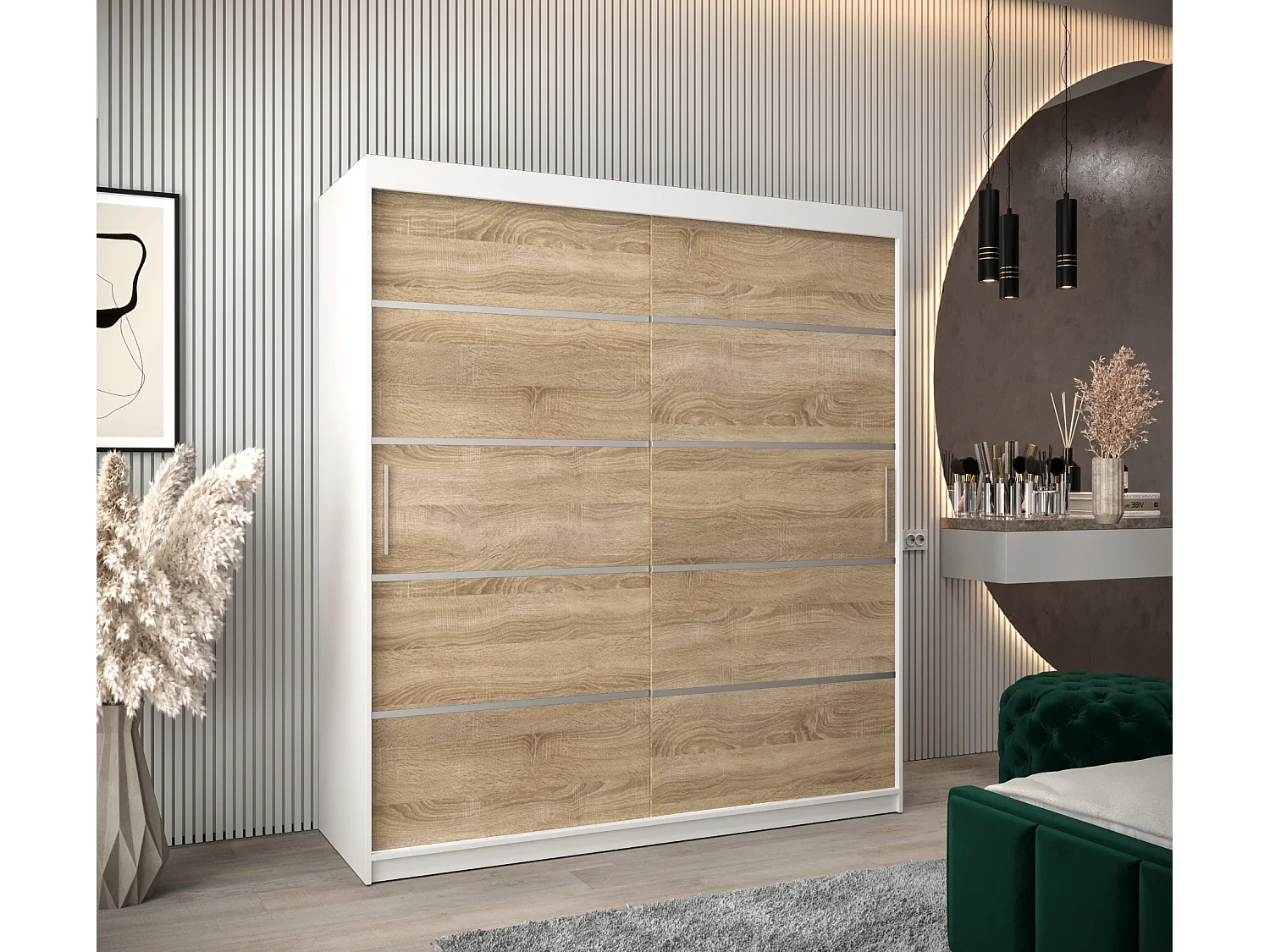 ARMADIO VERONA 1 AD ANTE SCORREVOLI 200/180/62 2 porte (Bianco/Sonoma)