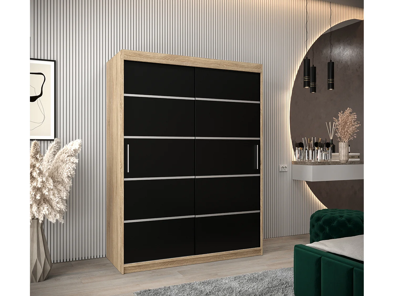 ARMARIO VERONA 1 DE PUERTAS CORREDERAS 200/150/62 2 puertas (sonoma/negro)