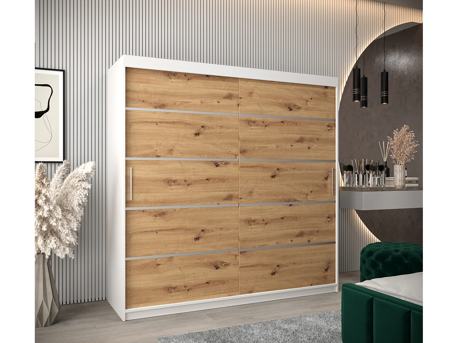 ARMOIRE VERONA 1 À PORTES COULISSANTES 200/200/62 2 Portes (Blanc/Artisan)