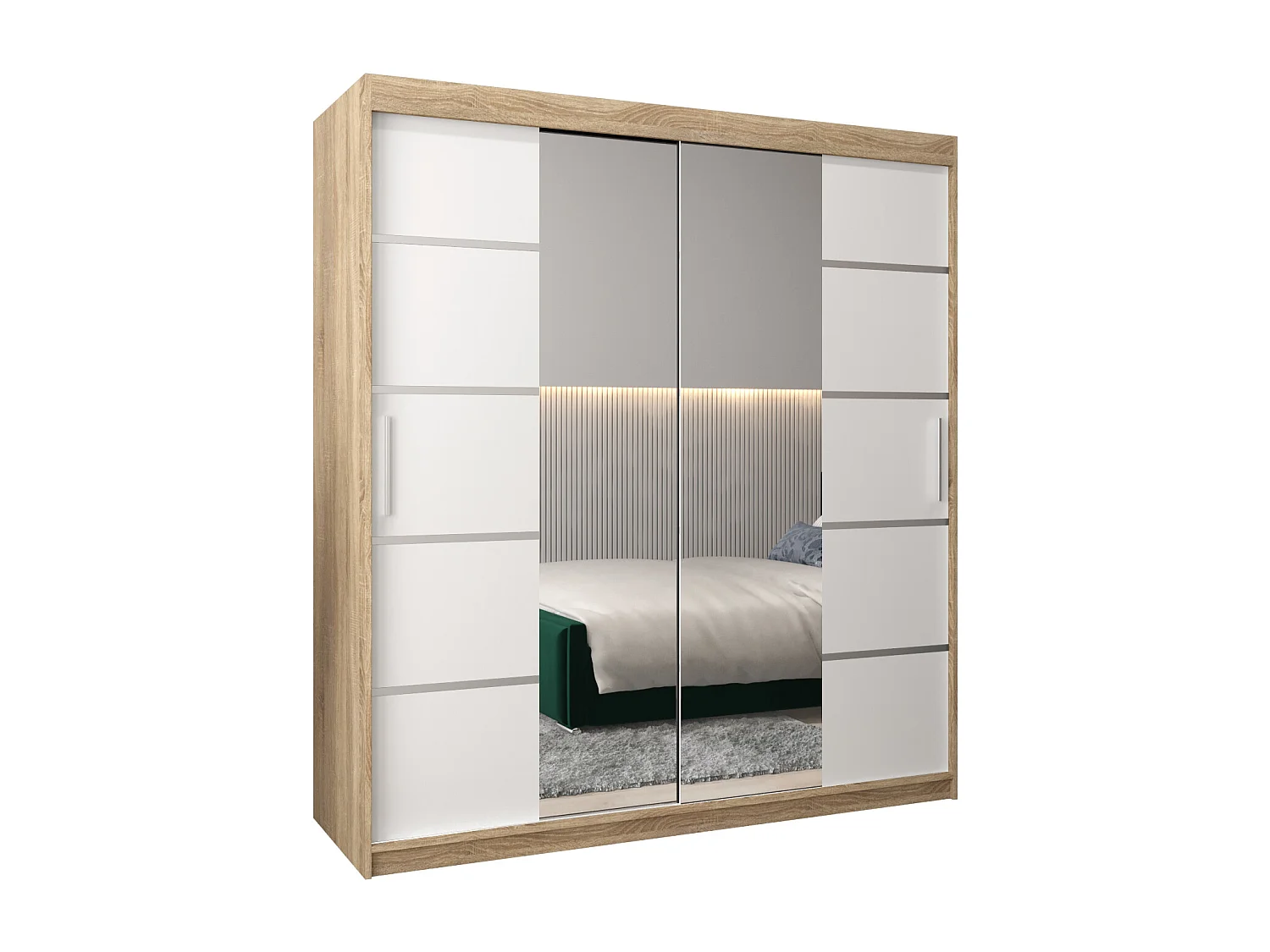 ARMOIRE VERONA 4 À PORTES COULISSANTES 200/180/62 2 Portes (Sonoma/Blanc)