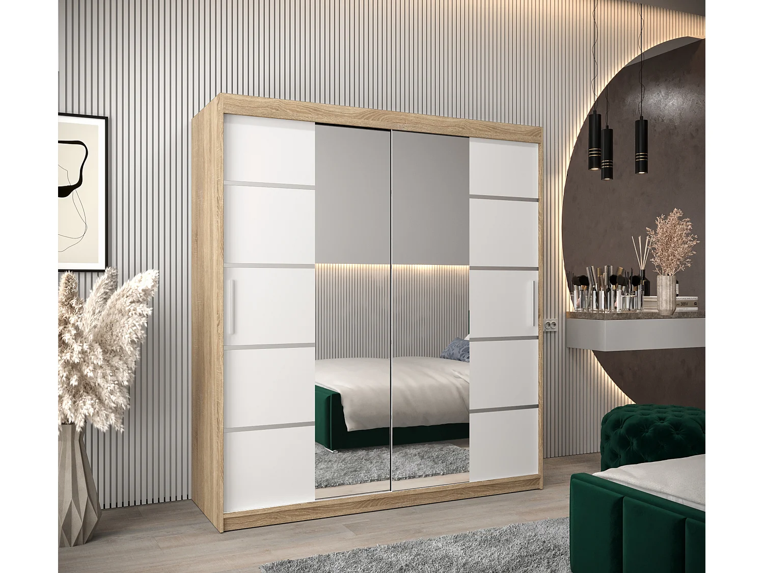 ARMOIRE VERONA 4 À PORTES COULISSANTES 200/180/62 2 Portes (Sonoma/Blanc)