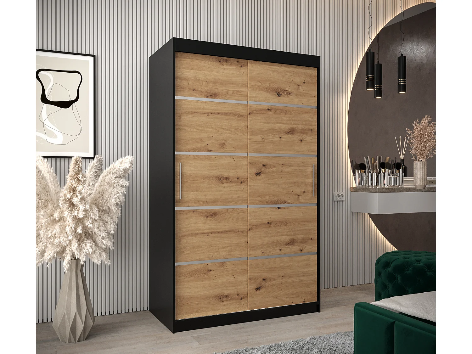 ARMOIRE VERONA 1 À PORTES COULISSANTES 200/120/62 2 Portes (Noir/Artisan)